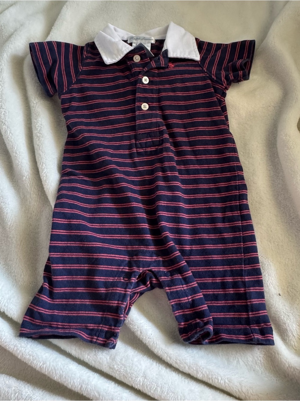 Ralph Lauren Navy One-Piece with Red Stripes & White Collar
